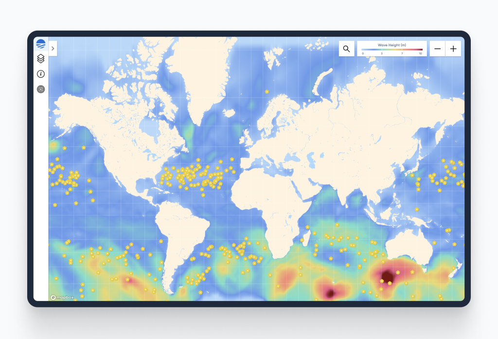 A map showing the location of Sofar's network of Spotter buoys